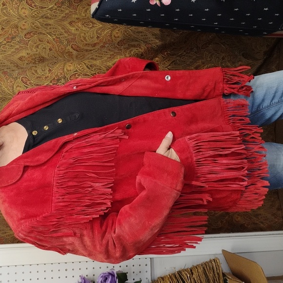 Vintage Vacco Red Suede Tasseled Jacket - Picture 10 of 10